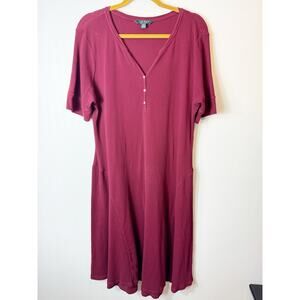 Lauren Ralph Lauren Womens Burgundy Thermal‎ Short Sleeve Dress Henley 2X